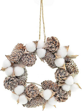 Cotton Balls and Pine Vintage Brown Christmas Wreath 22cm RRP 10.34 CLEARANCE XL 4.99